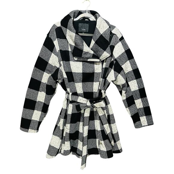 STEVE MADDEN Women Trench Coat Sz 3XL Buffalo Check Plaid Tie Waist Cozy Classic - Picture 3 of 12